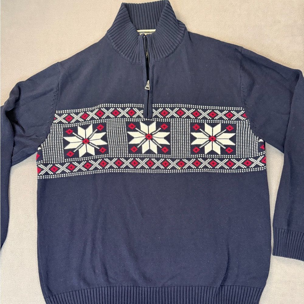 Original Weatherproof Vintage Men's Navy Quarter-Zip Fair Isle Nordic Sweater